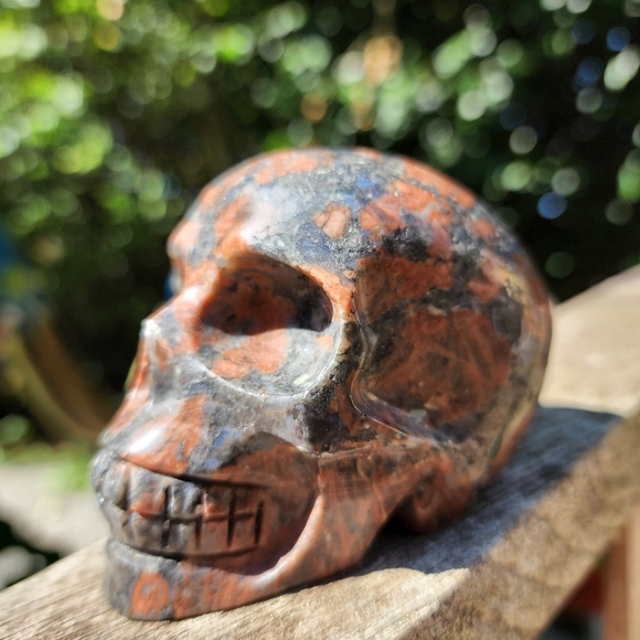 Medium Red Snowflake Obsidian Skull - Picture 2 of 4